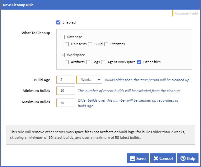 Cleanup rules dialog