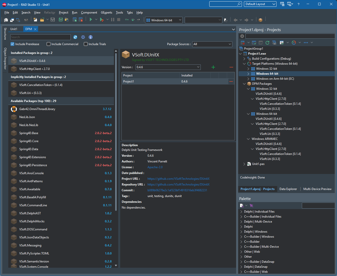 The DPM IDE plugin loaded showing the installed packages