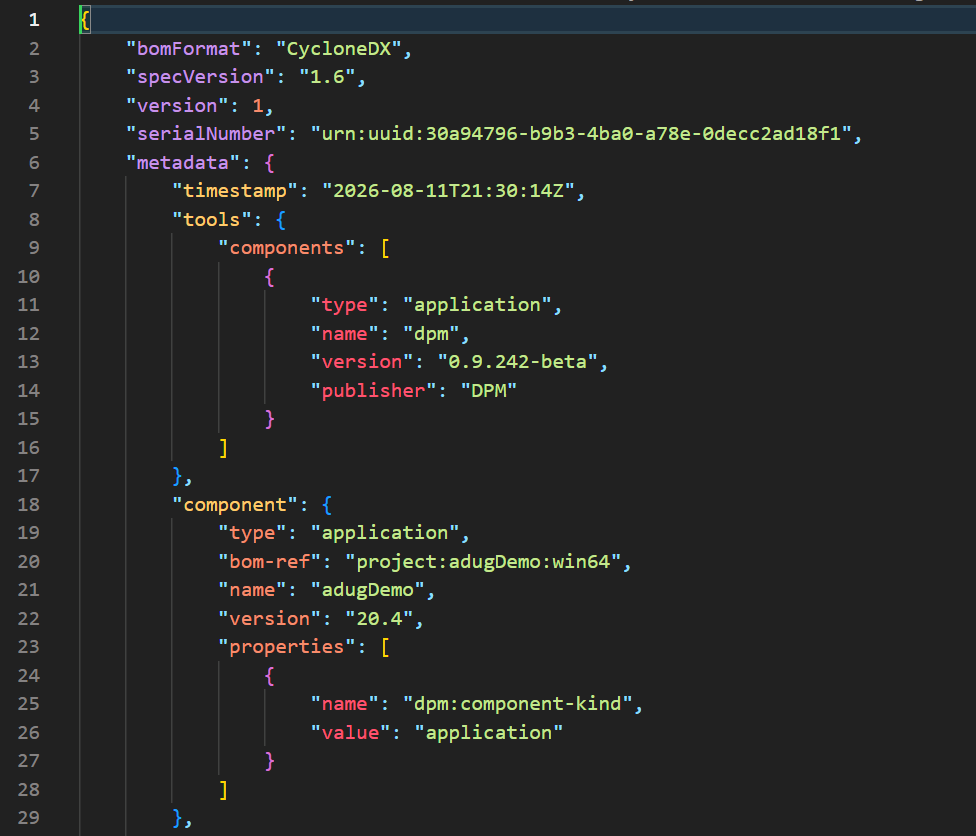 Example CycloneDX SBOM json