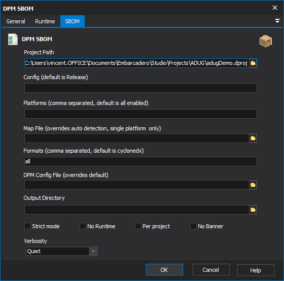 FinalBuilder DPM SBOM Action configuration